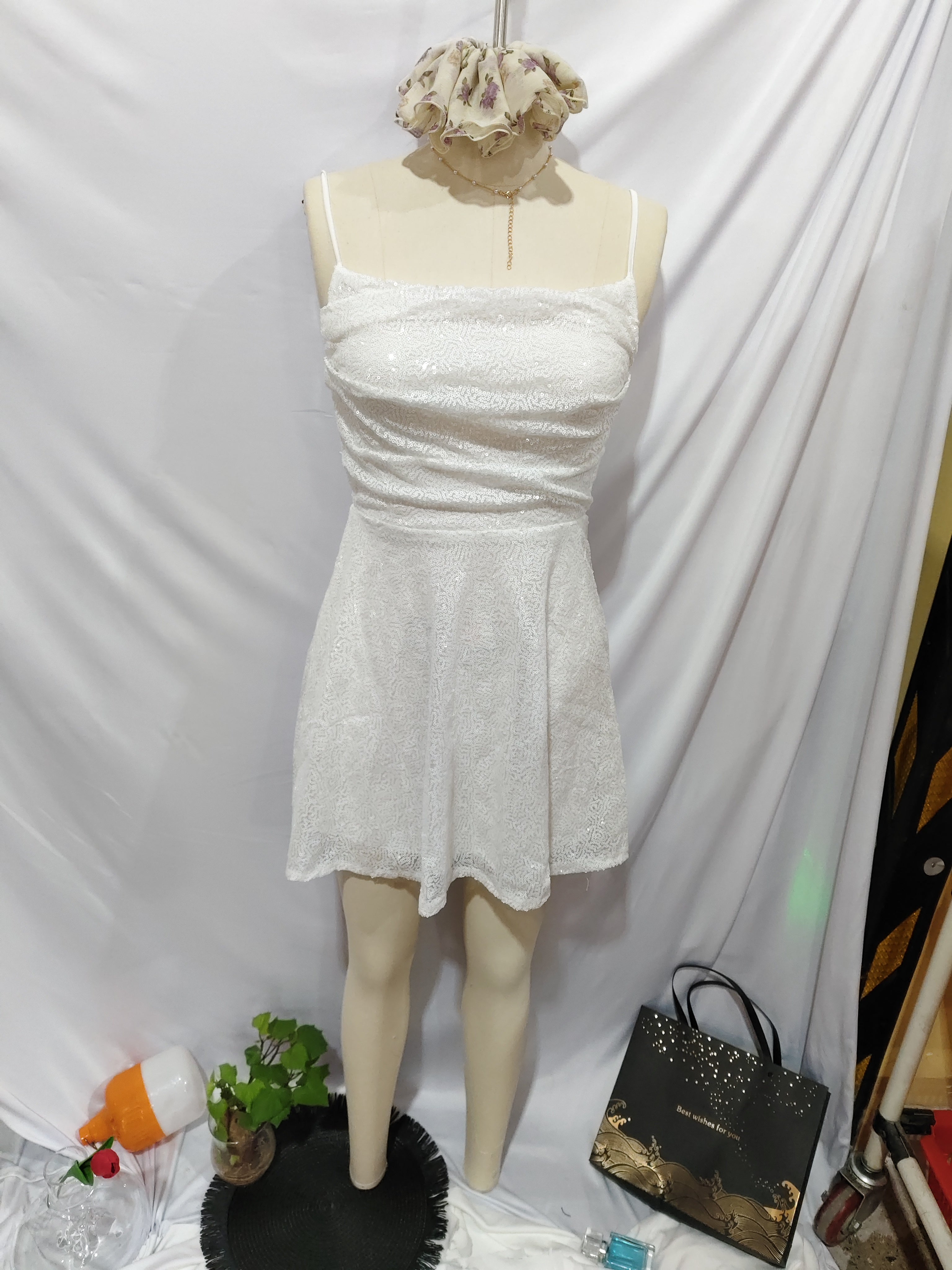 Fashion Women Shiny Sequins Dress Summer Sexy Backless A-Line Mini Party Dress For Cocktail Party Beach Streetwear