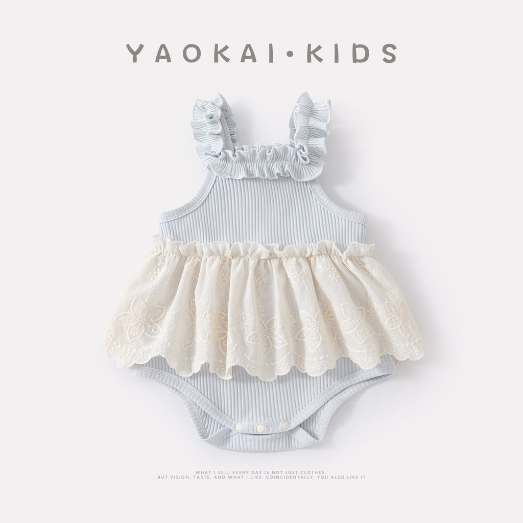 Lightweight Knit Sleeveless Romper Baby Stylish Versatile Sweet Patchwork Strap Bodysuit