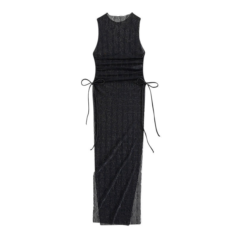Mesh One-Piece Swimsuit for Women with Tie-Strap Transparent Beach Dress Cover-Up Swimwear