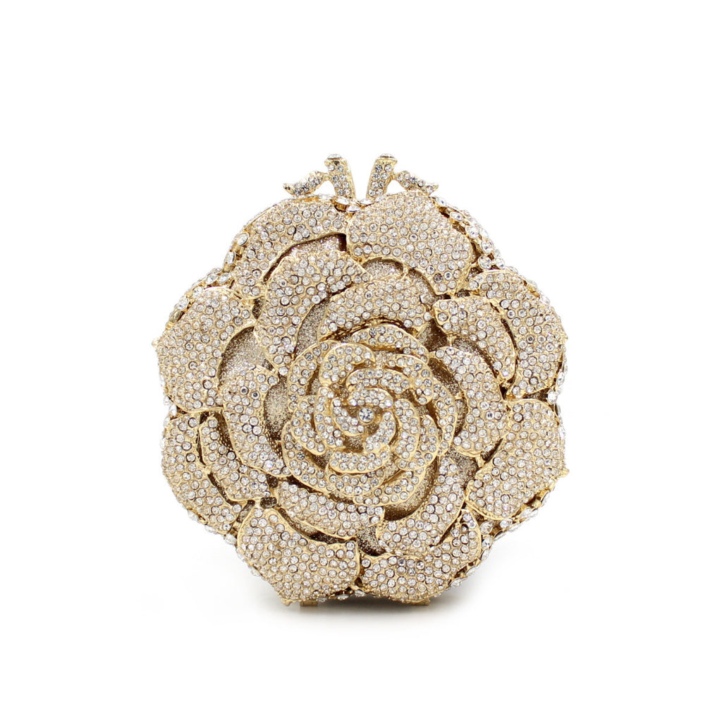 BL011 Rose Luxury Rhinestone Bag Hollow Metal Crystal Dinner Bag Foreign Trade Diamond Bag Lady Clutch Bag