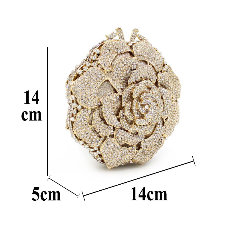 BL011 Rose Luxury Rhinestone Bag Hollow Metal Crystal Dinner Bag Foreign Trade Diamond Bag Lady Clutch Bag Rumanglobalcraft