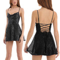 Fashion Women Shiny Sequins Dress Summer Sexy Backless A-Line Mini Party Dress For Cocktail Party Beach Streetwear
