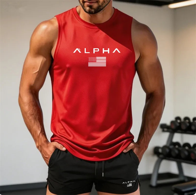 2026 Alpha Men's Printed Round-neck Fitness Vest+shorts Undershirt, Muscle Quick-drying Basketball Vest Rumanglobalcraft
