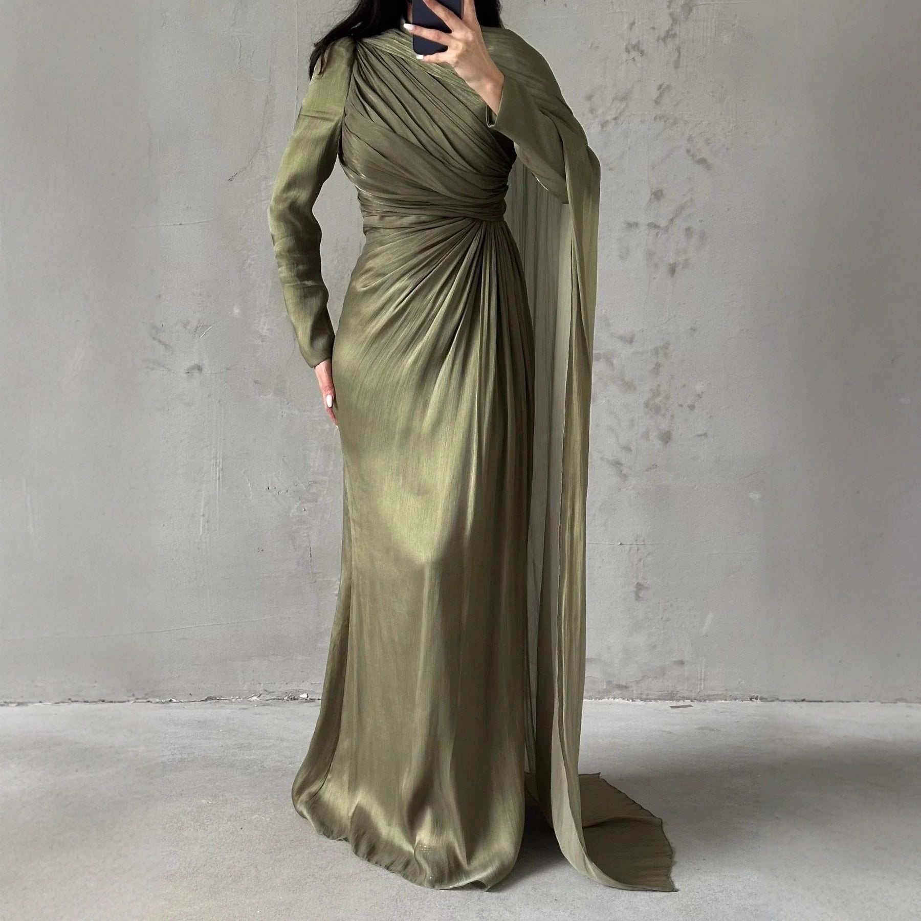Elegant Asymmetrical Pleated Slim Dress
