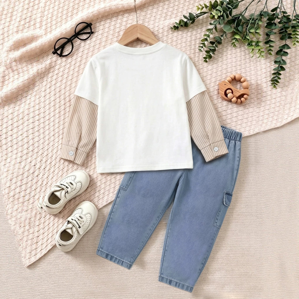 tripe Shoulder Cape Mock Two-Piece Set for Boys