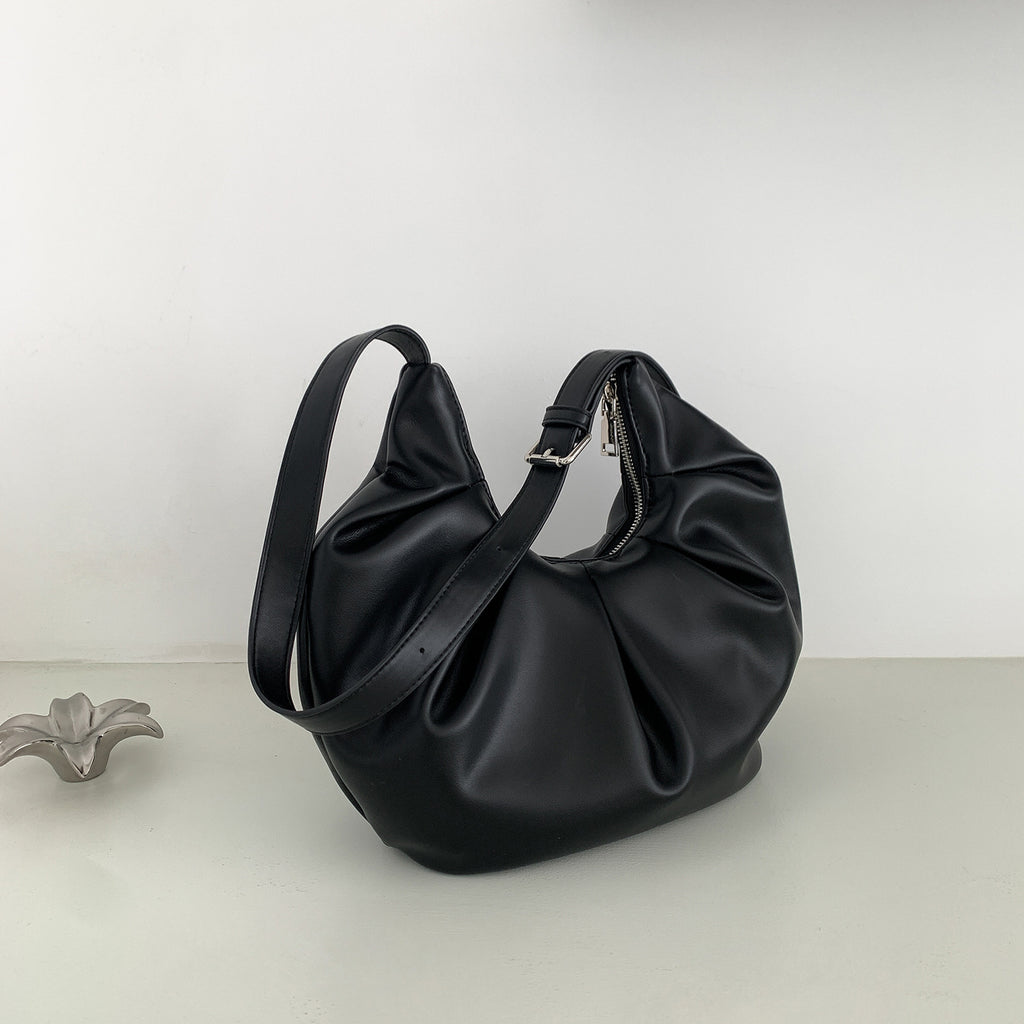 New Arrival Pleated Horn-Shape Creative Niche Soft PU Leather Dumpling Bag