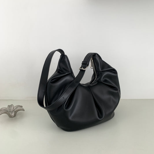 New Arrival Pleated Horn-Shape Creative Niche Soft PU Leather Dumpling Bag
