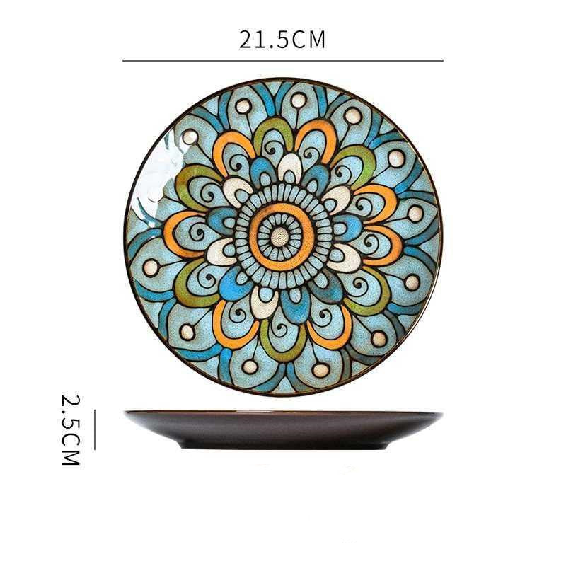 Creative Hand-Painted Ceramic Round Plate for Home Use