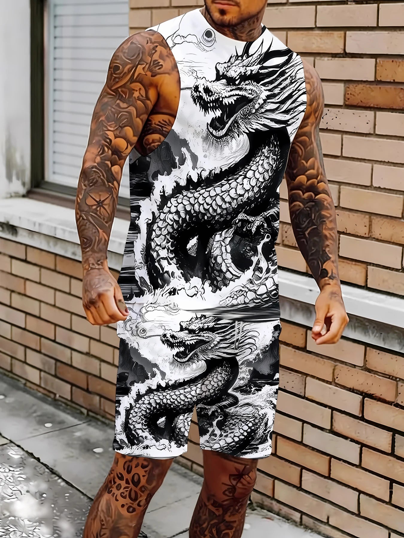 Men's Quick Dry Tank Top and Shorts Set Polyester Athletic Gym Workout 2 Piece Suit Standard Size Rumanglobalcraft
