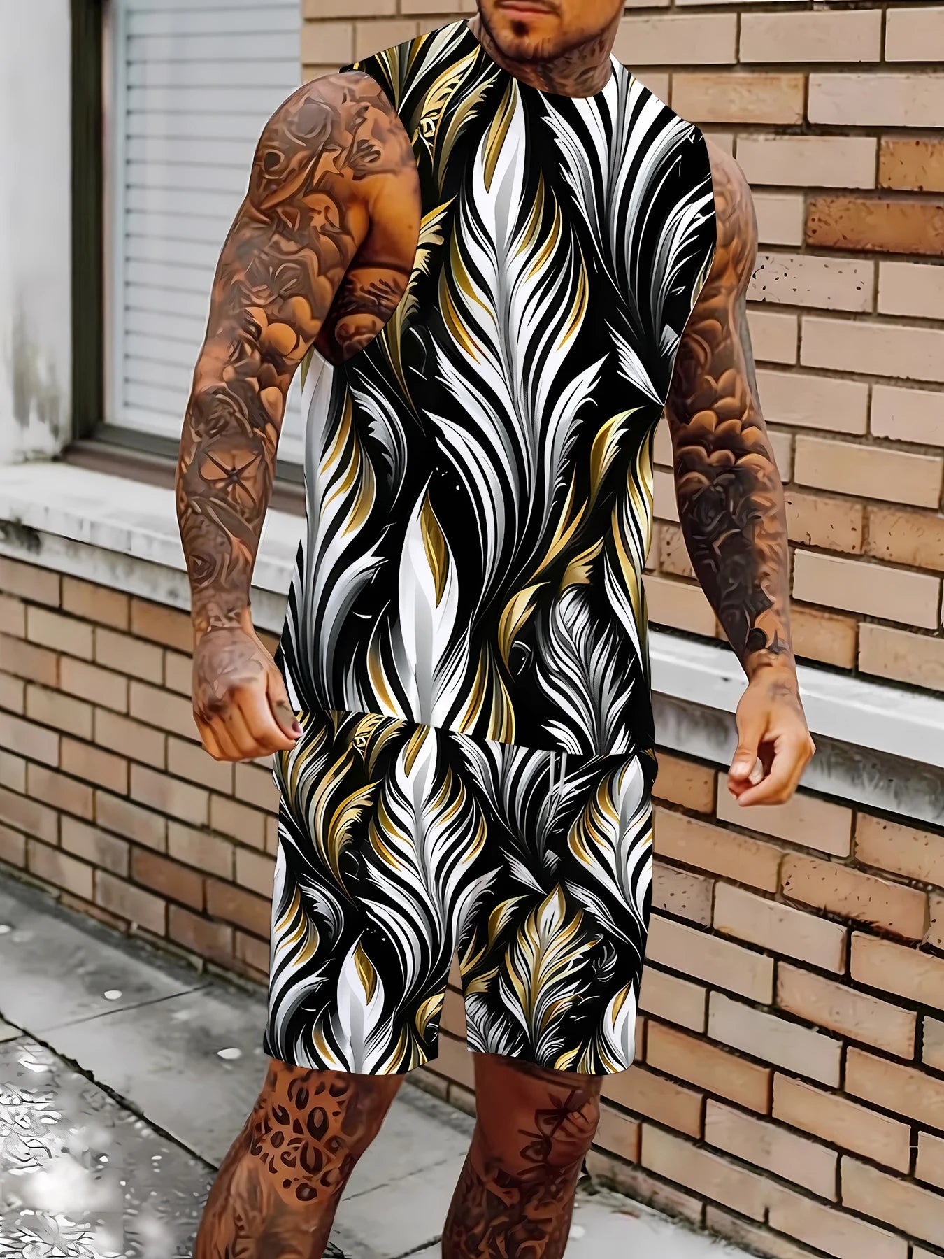 Men's Solid Color Tank Top and Shorts Set Comfortable Polyester Lounge Set Casual Streetwear True to Size Rumanglobalcraft