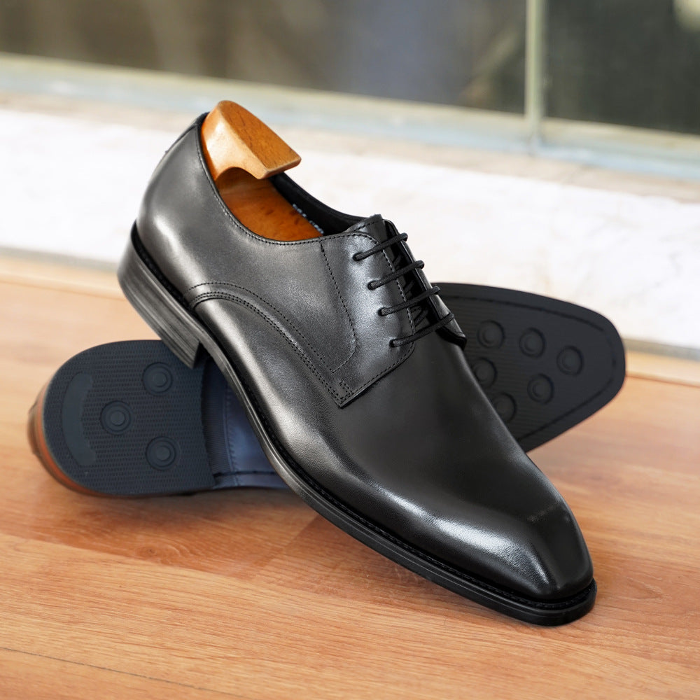 Men's Fashion Distressed Square-Toe Leather Shoes With Wood Grain Pattern