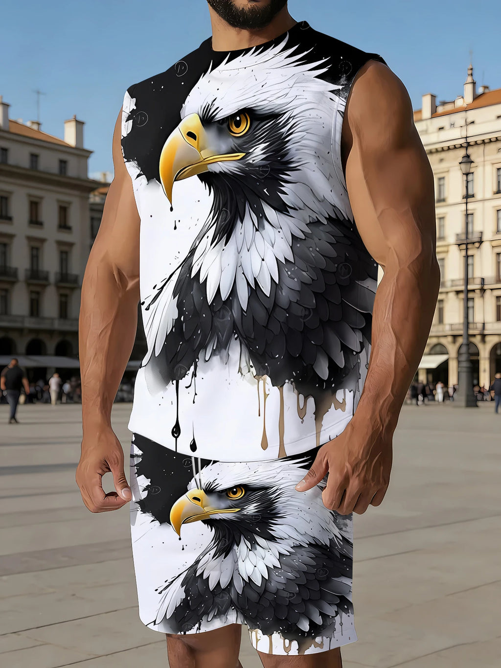 Men's Basic Ribbed Tank Top and Shorts Set Stretchy Polyester Casual Two Piece Set US Size Rumanglobalcraft