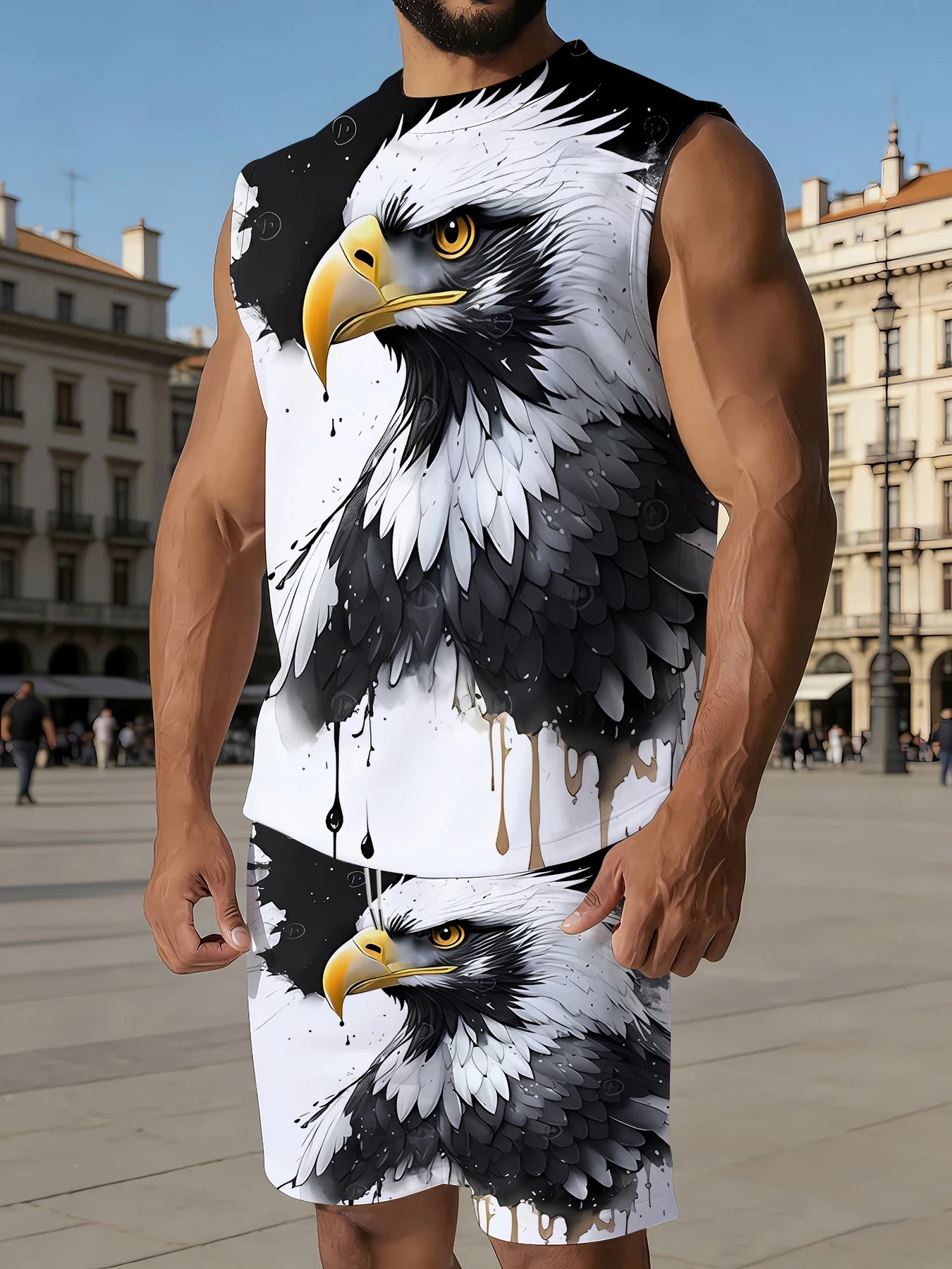 Men's Basic Ribbed Tank Top and Shorts Set Stretchy Polyester Casual Two Piece Set US Size Rumanglobalcraft
