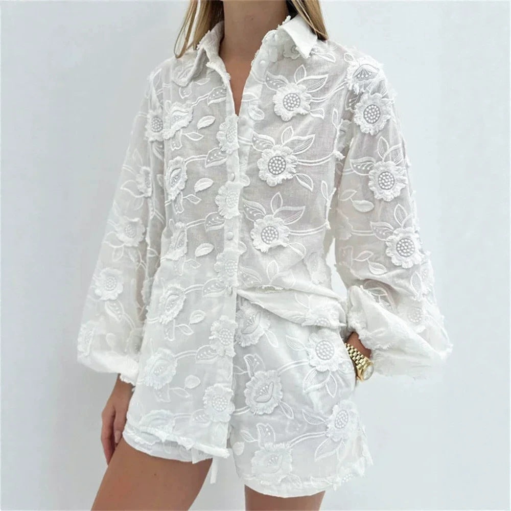 Embroidered shirt shorts set