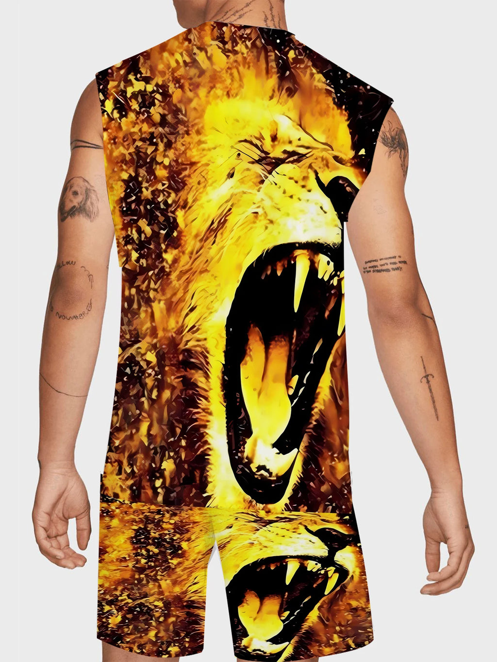 Men's V-Neck Tank Top and Shorts Set Lightweight Polyester Homewear Vacation Outfit Standard Fit Rumanglobalcraft