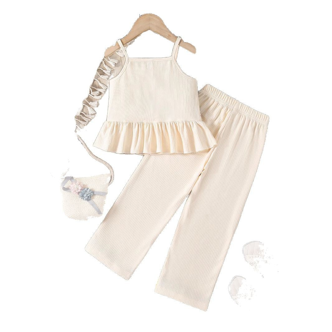 Crochet Strap Top and Wide Leg Pants Set for Girls