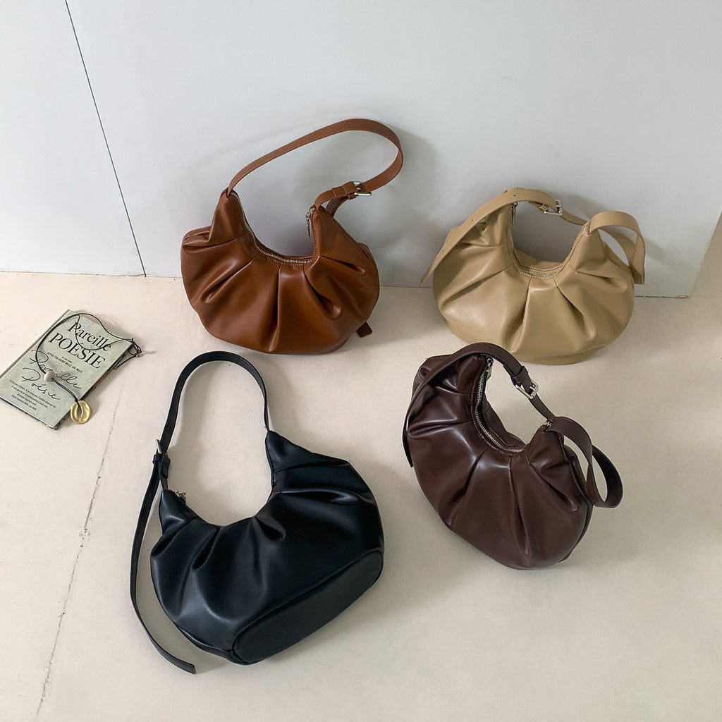 New Arrival Pleated Horn-Shape Creative Niche Soft PU Leather Dumpling Bag