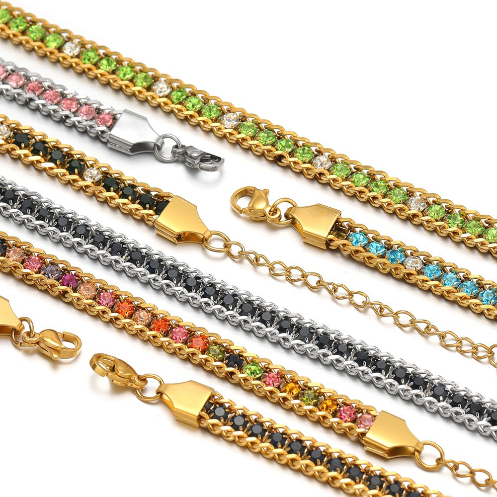 Single-sided Zircon-studded Chain Pearl Bracelet