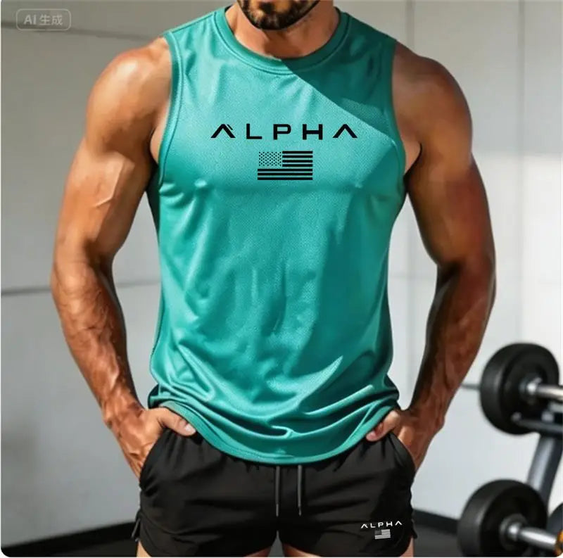 2026 Alpha Men's Printed Round-neck Fitness Vest+shorts Undershirt, Muscle Quick-drying Basketball Vest Rumanglobalcraft