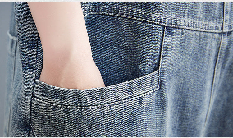 Fat Sister Clash-colored Shoulder Strap Jeans Overalls