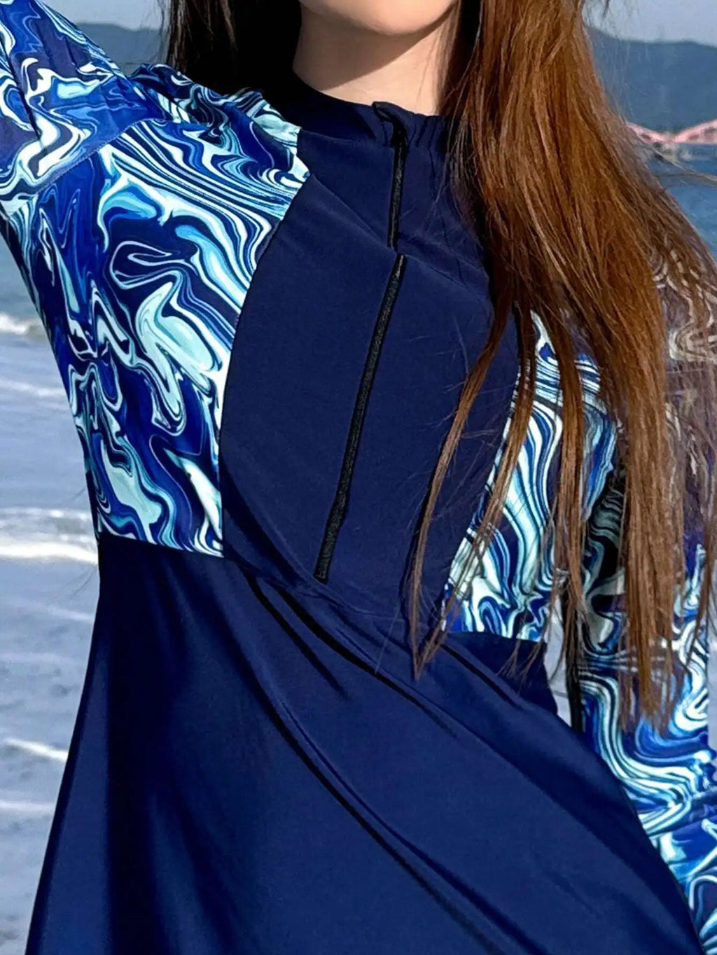 Womens 3-Piece Beach Swim Set With Long Sleeve Top And Skirt Rumanglobalcraft