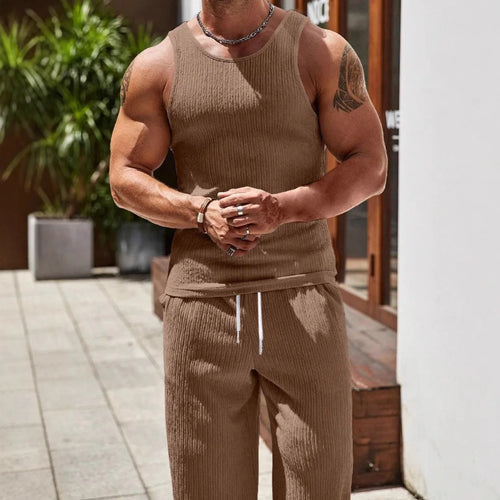 2026 Spring Summer Men's Slim Fit Tank Top Gym Vest Set Sport Suit Tracksuit Bodybuilding Muscle Tops Blouse Rumanglobalcraft