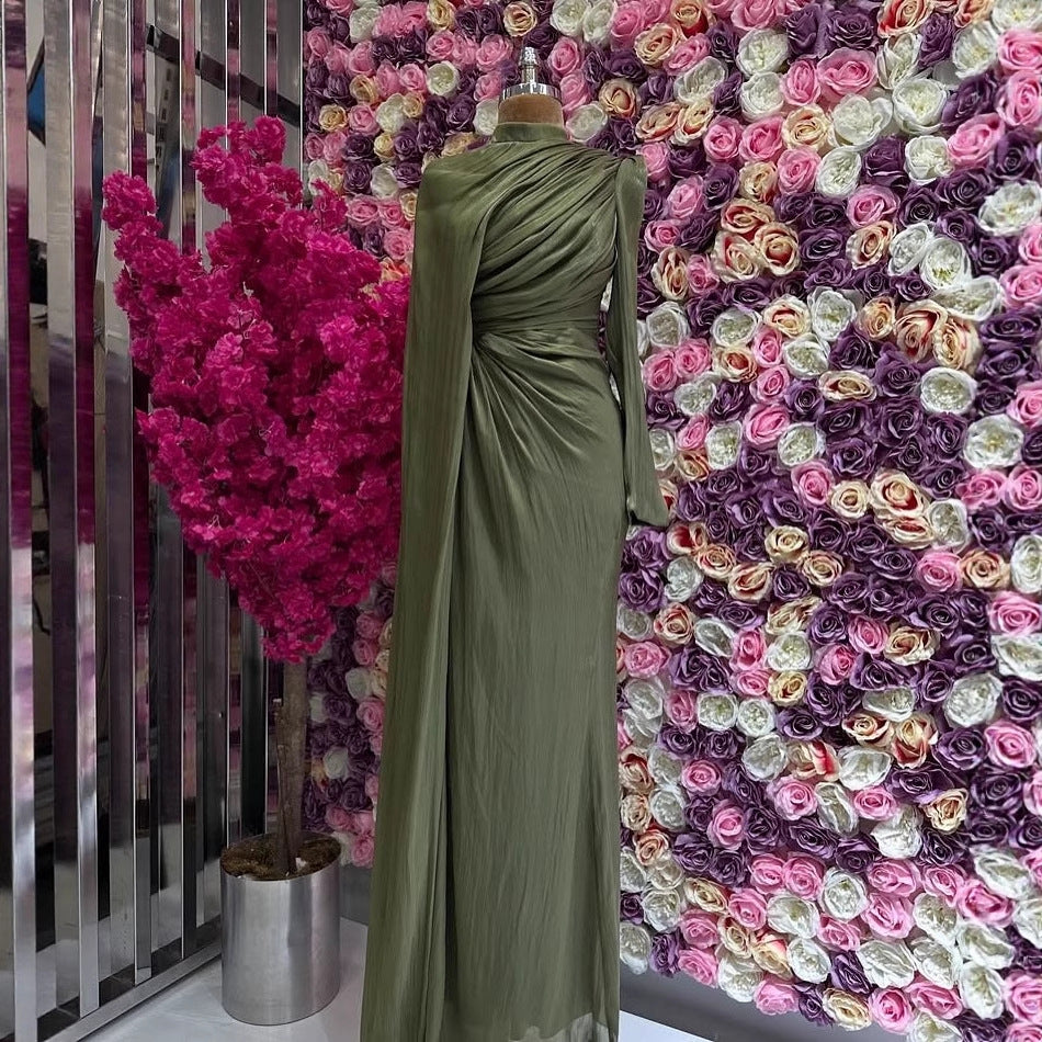Elegant Asymmetrical Pleated Slim Dress