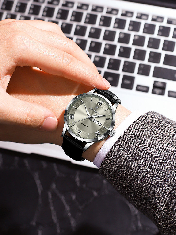 Men's Quartz Watch with Luminous Dual Calendar