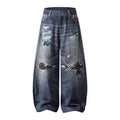 Embroidered Denim Pants Unisex Wide Leg Straight Leg Long Pants Trendy