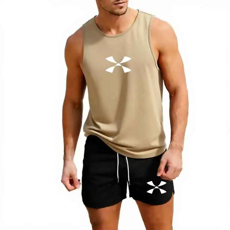 Outdoor Jogging Sportswear Men's Vest+Shorts 2-Piece Summer Casual Fashion Trend Set Beach Surfing Men's Suit European size Rumanglobalcraft