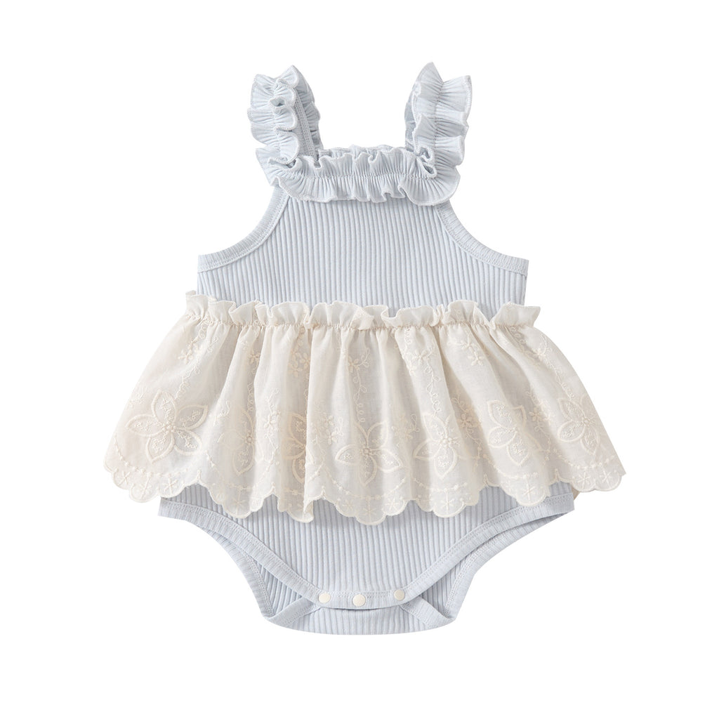 Lightweight Knit Sleeveless Romper Baby Stylish Versatile Sweet Patchwork Strap Bodysuit
