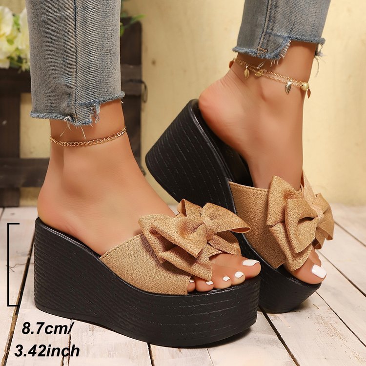 Womens Bow Detail Fish Mouth Wedge Sandals
