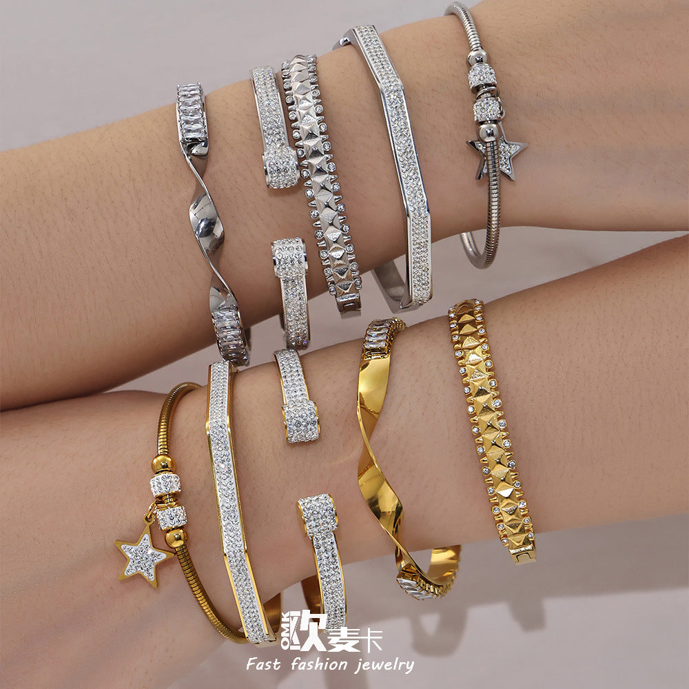 Stainless Steel Ultra-Shiny Full-Crystal Clip Bracelet