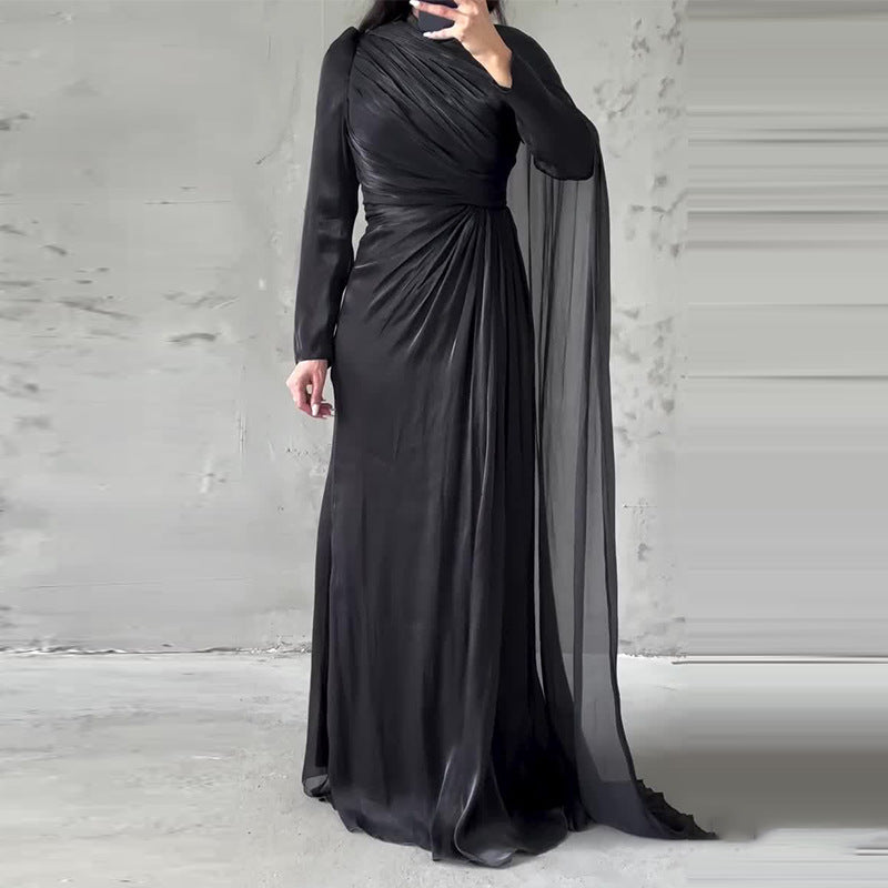 Elegant Asymmetrical Pleated Slim Dress