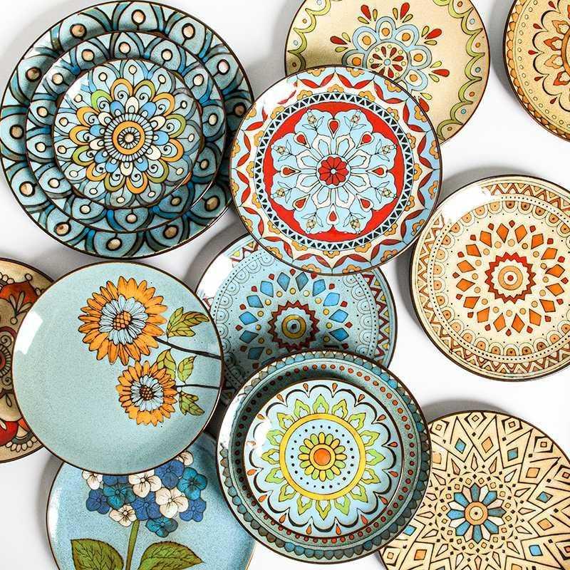 Creative Hand-Painted Ceramic Round Plate for Home Use