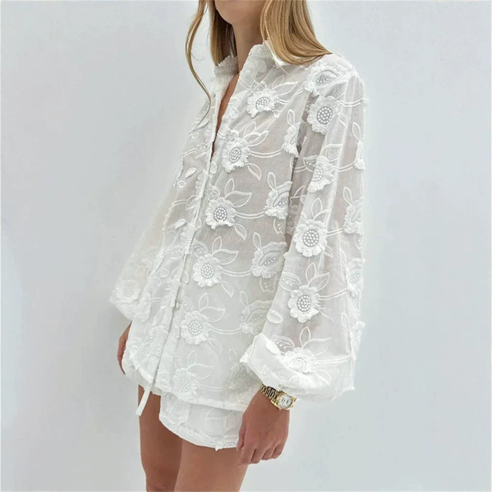 Embroidered shirt shorts set