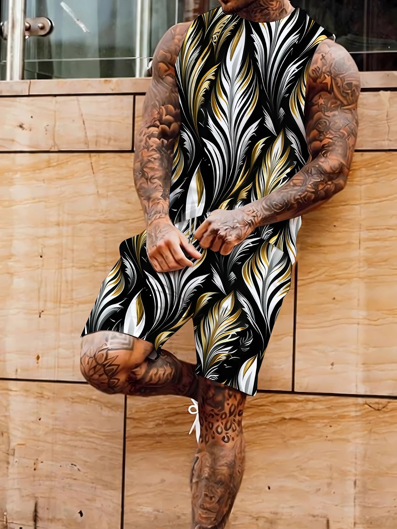 Men's Solid Color Tank Top and Shorts Set Comfortable Polyester Lounge Set Casual Streetwear True to Size Rumanglobalcraft