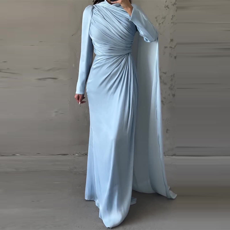 Elegant Asymmetrical Pleated Slim Dress