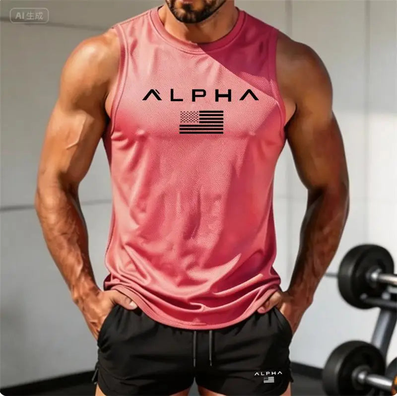 2026 Alpha Men's Printed Round-neck Fitness Vest+shorts Undershirt, Muscle Quick-drying Basketball Vest Rumanglobalcraft