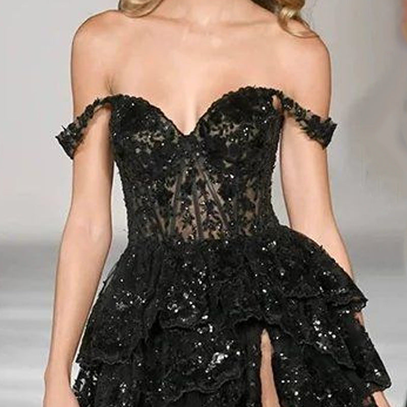 Off-Shoulder Evening Dress with Slimming Fit