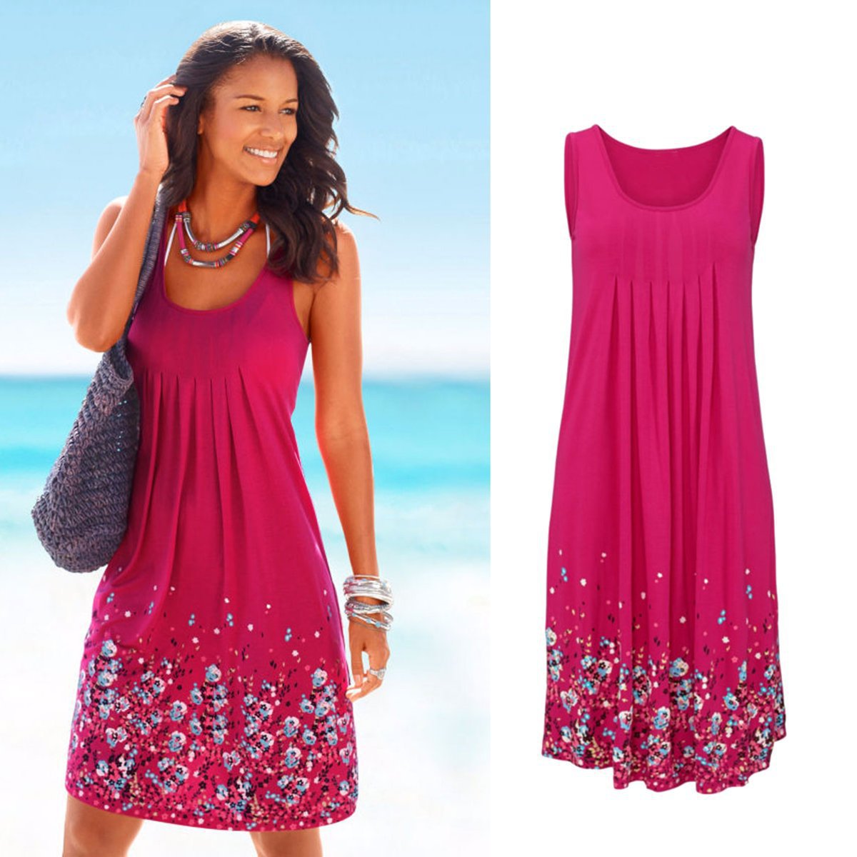 Sleeveless Floral Print Loose Summer Dress Fashion Six Colors Casual Women Dress Robe Femme Ete 2019 Sexy Dress Plus Size S-5XL