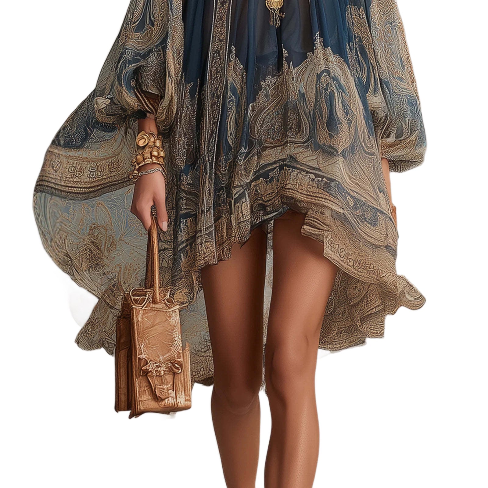 Printed Long Sleeve High Neck Loose Dress eprolo