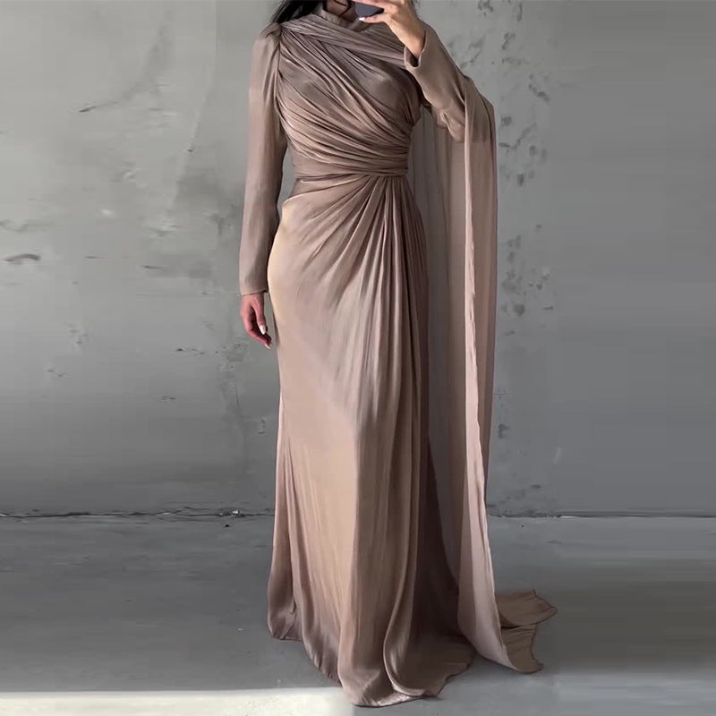 Elegant Asymmetrical Pleated Slim Dress