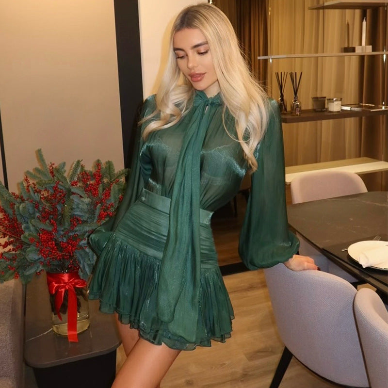 Bow Tie Strap Top High Waisted Ruched Midi Skirt Set
