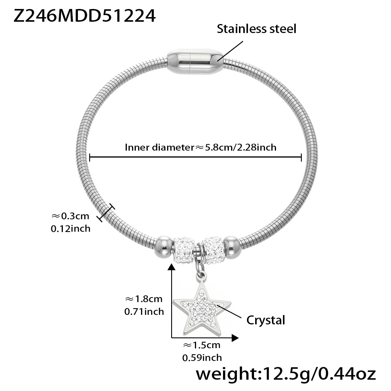 Stainless Steel Ultra-Shiny Full-Crystal Clip Bracelet