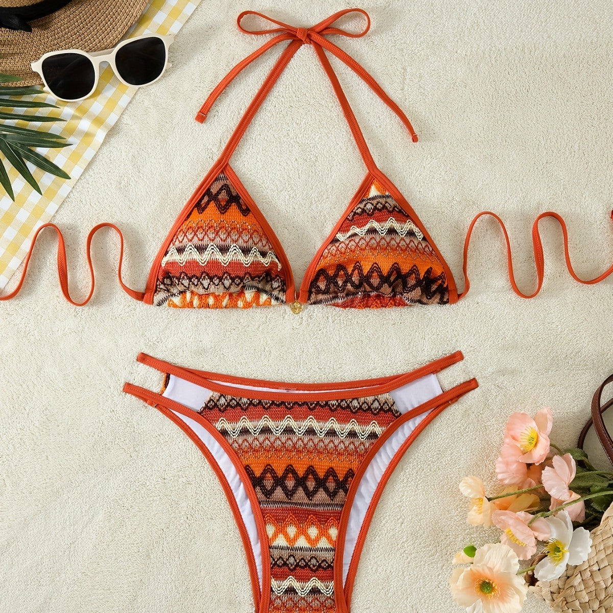 Knitted contrasting bikini