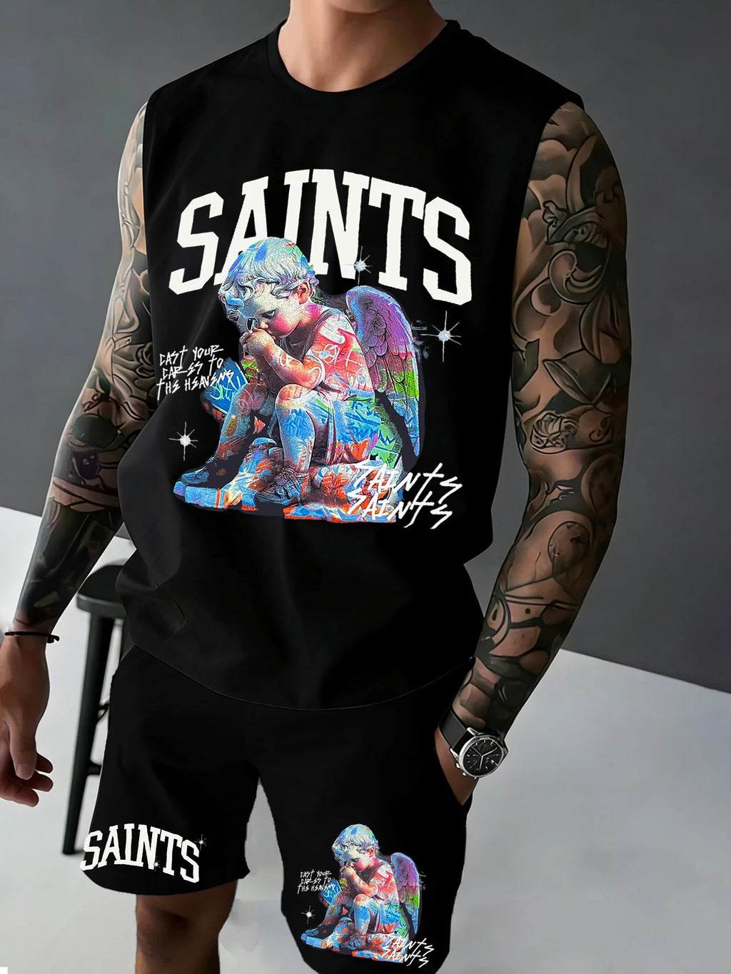 Men's Printed Sleeveless Tank Top and Shorts Set: Casual, Sports, and Leisure Summer Outfits Rumanglobalcraft