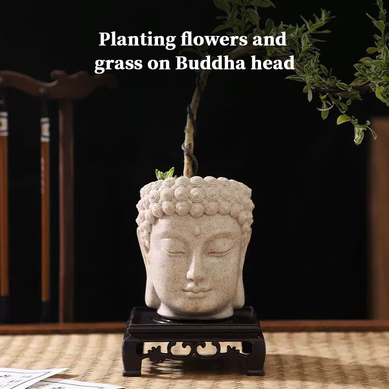 Buddha Head Flower Pot, Small Resin Succulent Planter, Garden Pot Home Office Desk Decoration eprolo