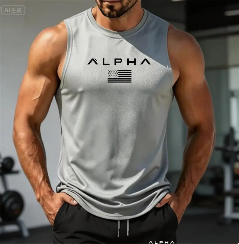 2026 Alpha Men's Printed Round-neck Fitness Vest+shorts Undershirt, Muscle Quick-drying Basketball Vest Rumanglobalcraft