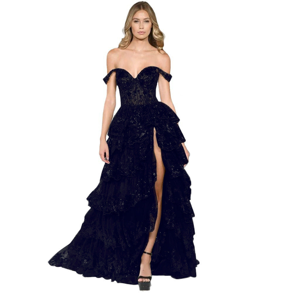 Off-Shoulder Evening Dress with Slimming Fit
